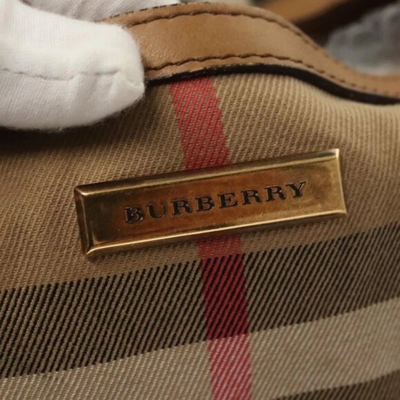 BURBERRY Nova Check Hand Bag Canvas 2way Beige Gold Auth - Picture 11 of 16
